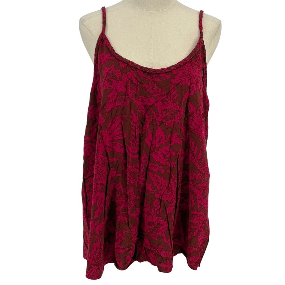 Torrid Camisole Top Pink Tropical Leaf Braided Strap‎ 100% Rayon 0